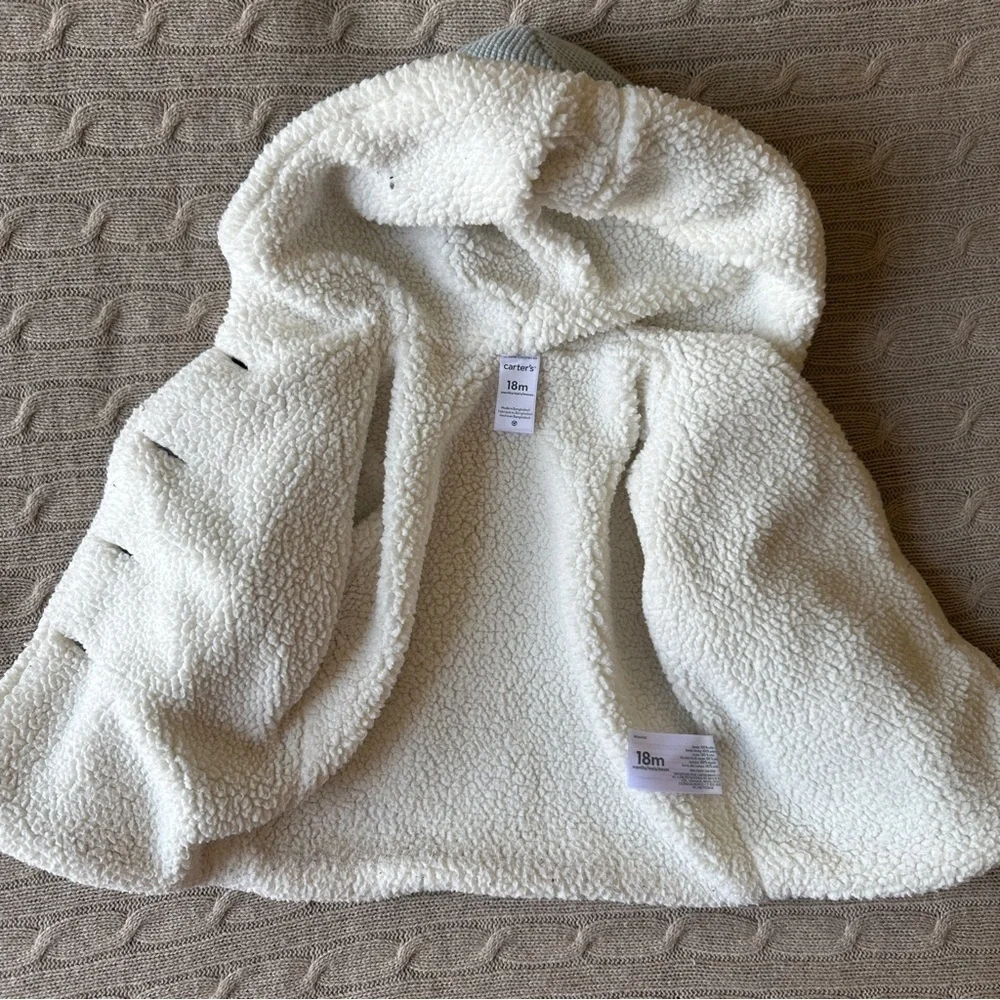 EUC Carter’s Unisex Baby Bear Sherpa Hoodie, Light Blue, 18 Months